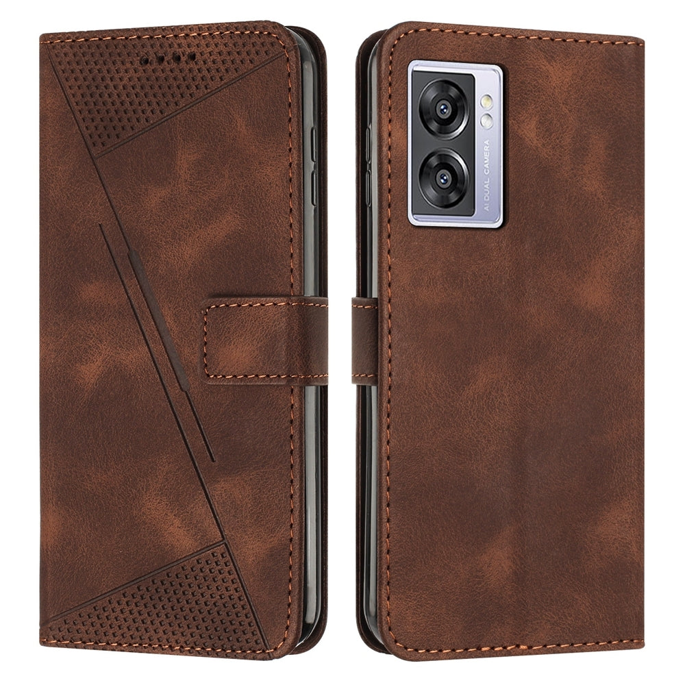 OPPO A57 5G 2022 Dream Triangle Leather Wallet Phone Case with Lanyard, Card Slot, Cash Compartment, Foldable Kickstand, Shockproof PU TPU Protective Cover