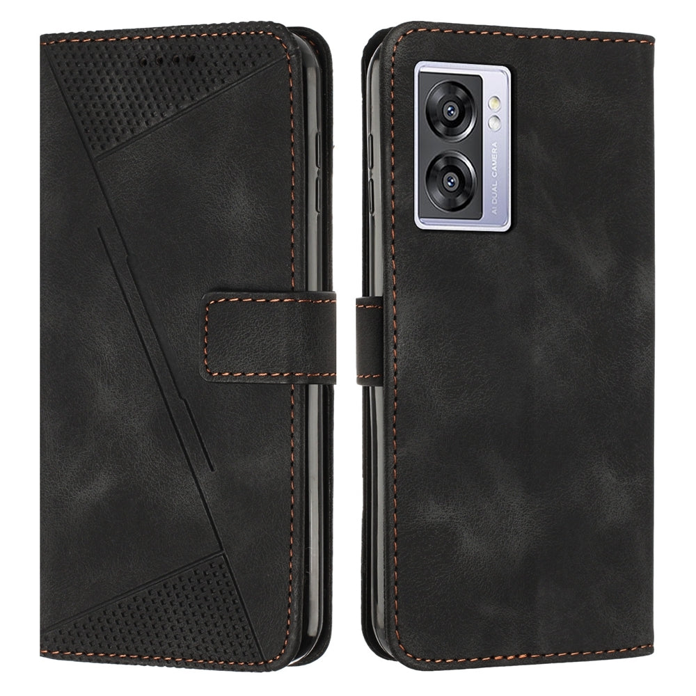OPPO A57 5G 2022 Dream Triangle Leather Wallet Phone Case with Lanyard, Card Slot, Cash Compartment, Foldable Kickstand, Shockproof PU TPU Protective Cover
