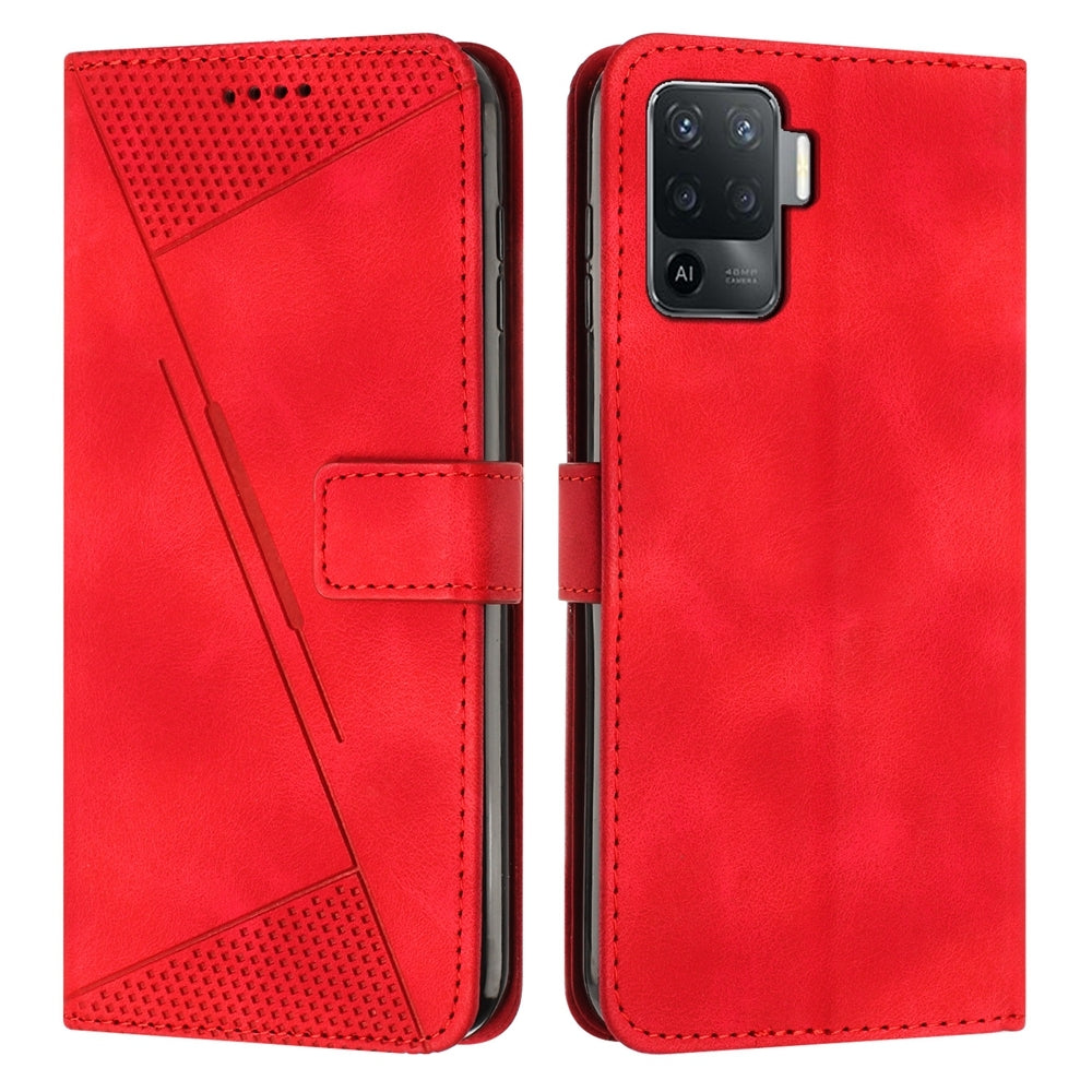 OPPO F19 Pro Dream Triangle Leather Wallet Phone Case with Lanyard, Card Slot, Cash Compartment, Foldable Kickstand, Shockproof PU TPU Protective Cover