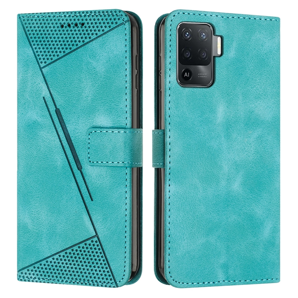 OPPO F19 Pro Dream Triangle Leather Wallet Phone Case with Lanyard, Card Slot, Cash Compartment, Foldable Kickstand, Shockproof PU TPU Protective Cover