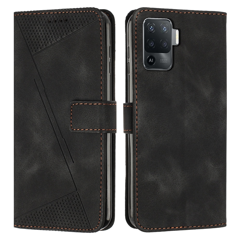 OPPO A94 4G Dream Triangle Leather Wallet Phone Case with Lanyard, Card Slot, Cash Compartment, Foldable Kickstand, Shockproof PU TPU Protective Cover