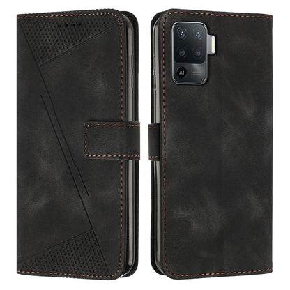 OPPO F19 Pro Dream Triangle Leather Wallet Phone Case with Lanyard, Card Slot, Cash Compartment, Foldable Kickstand, Shockproof PU TPU Protective Cover