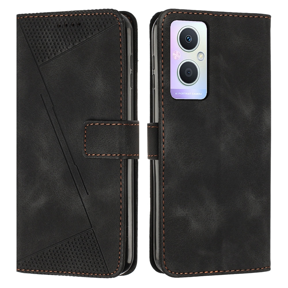 OPPO A96 5G Dream Triangle Leather Wallet Phone Case with Lanyard, Card Slot, Cash Compartment, Foldable Kickstand, Shockproof PU TPU Protective Cover