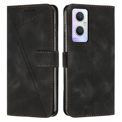 OPPO A96 5G Dream Triangle Leather Wallet Phone Case with Lanyard, Card Slot, Cash Compartment, Foldable Kickstand, Shockproof PU TPU Protective Cover