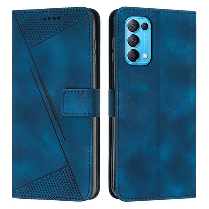OPPO Reno5 Dream Triangle Leather Wallet Phone Case with Lanyard, Card Slot, Cash Compartment, Foldable Kickstand, Shockproof PU TPU Protective Cover