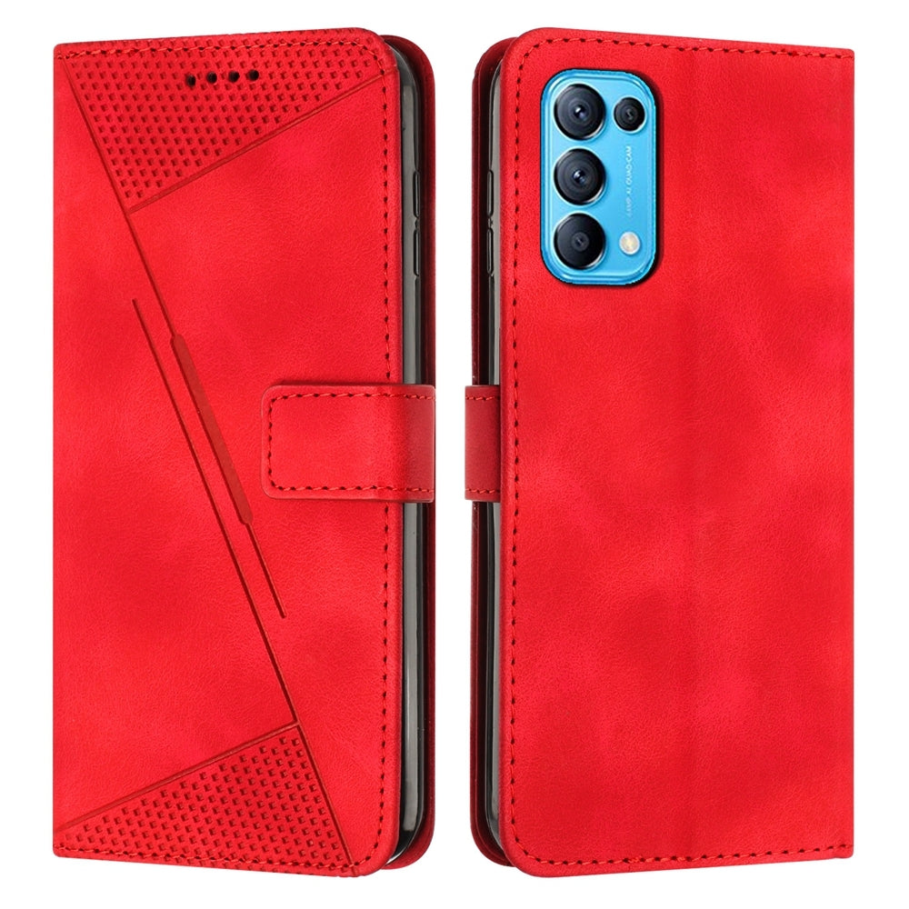 OPPO Reno5 Dream Triangle Leather Wallet Phone Case with Lanyard, Card Slot, Cash Compartment, Foldable Kickstand, Shockproof PU TPU Protective Cover