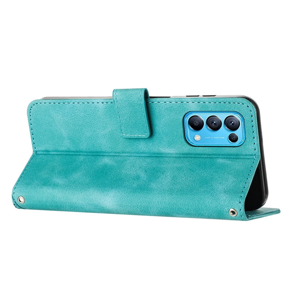 OPPO Reno5 Dream Triangle Leather Wallet Phone Case with Lanyard, Card Slot, Cash Compartment, Foldable Kickstand, Shockproof PU TPU Protective Cover