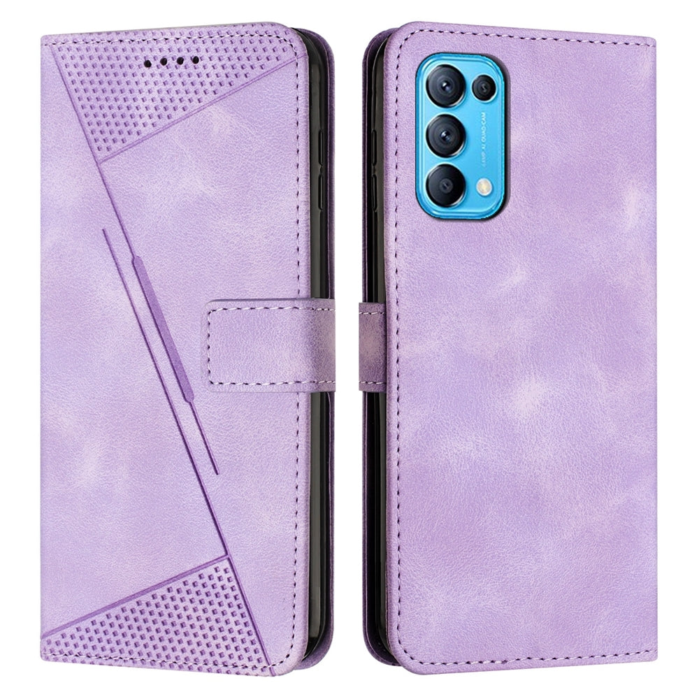 OPPO Reno5 Dream Triangle Leather Wallet Phone Case with Lanyard, Card Slot, Cash Compartment, Foldable Kickstand, Shockproof PU TPU Protective Cover