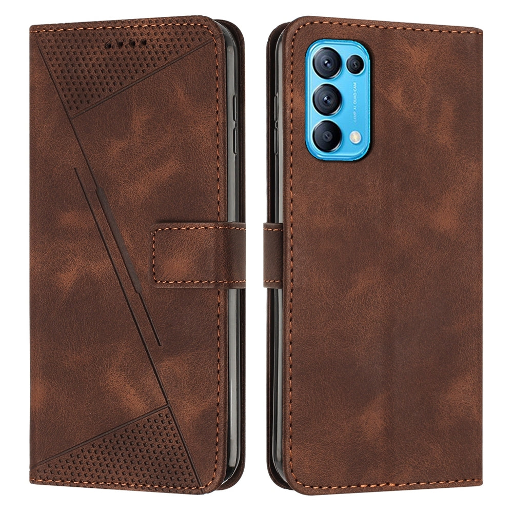 OPPO Find X3 Lite Dream Triangle Leather Wallet Phone Case with Lanyard, Card Slot, Cash Compartment, Foldable Kickstand, Shockproof PU TPU Protective Cover
