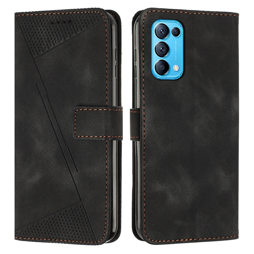 OPPO Reno5 Dream Triangle Leather Wallet Phone Case with Lanyard, Card Slot, Cash Compartment, Foldable Kickstand, Shockproof PU TPU Protective Cover
