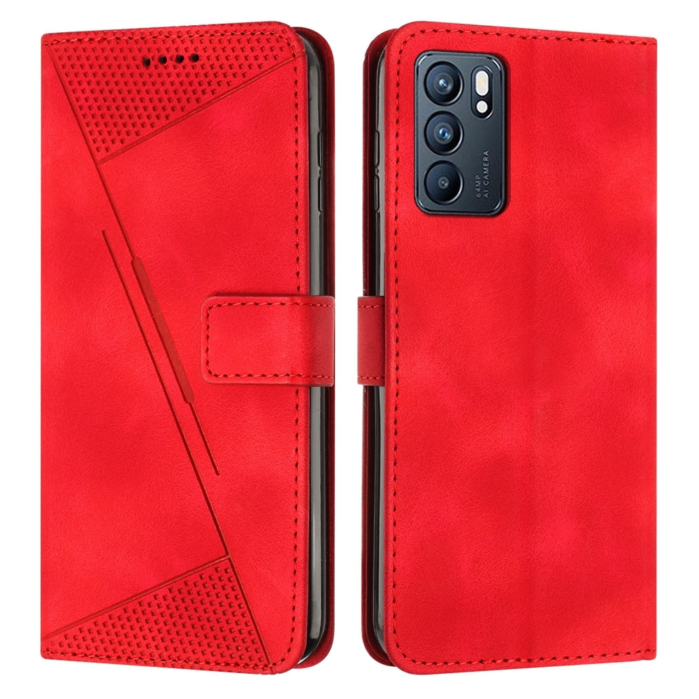 OPPO Reno6 5G Dream Triangle Leather Wallet Phone Case with Lanyard, Card Slot, Cash Compartment, Foldable Kickstand, Shockproof PU TPU Protective Cover