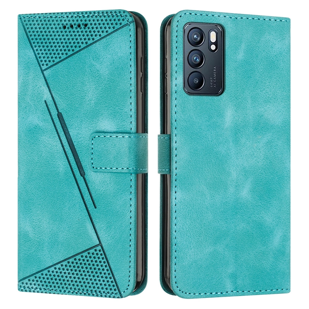 OPPO Reno6 5G Dream Triangle Leather Wallet Phone Case with Lanyard, Card Slot, Cash Compartment, Foldable Kickstand, Shockproof PU TPU Protective Cover