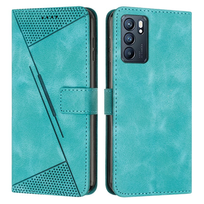 OPPO Reno6 5G Dream Triangle Leather Wallet Phone Case with Lanyard, Card Slot, Cash Compartment, Foldable Kickstand, Shockproof PU TPU Protective Cover