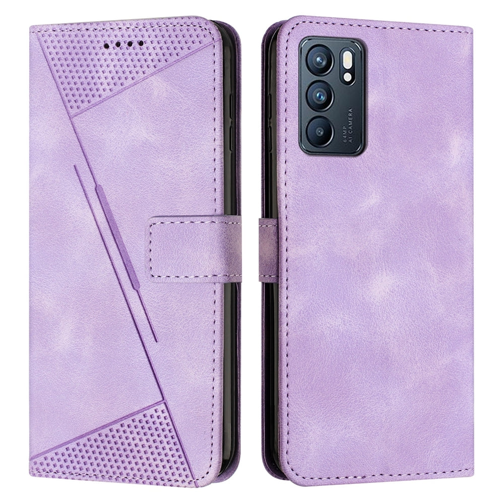 OPPO Reno6 5G Dream Triangle Leather Wallet Phone Case with Lanyard, Card Slot, Cash Compartment, Foldable Kickstand, Shockproof PU TPU Protective Cover