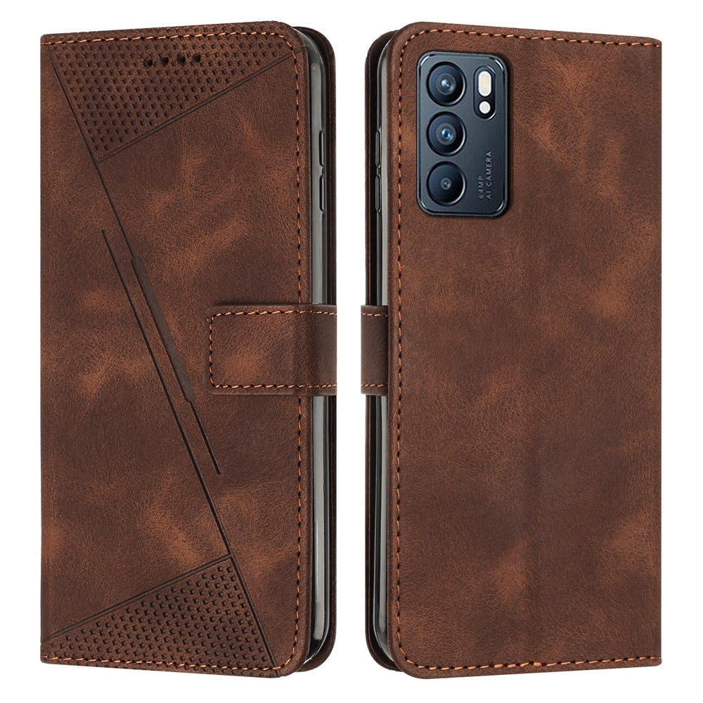 OPPO Reno6 5G Dream Triangle Leather Wallet Phone Case with Lanyard, Card Slot, Cash Compartment, Foldable Kickstand, Shockproof PU TPU Protective Cover