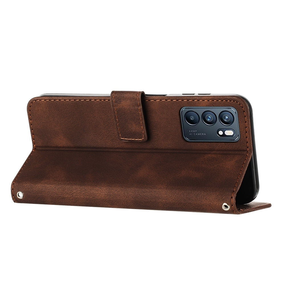 OPPO Reno6 5G Dream Triangle Leather Wallet Phone Case with Lanyard, Card Slot, Cash Compartment, Foldable Kickstand, Shockproof PU TPU Protective Cover