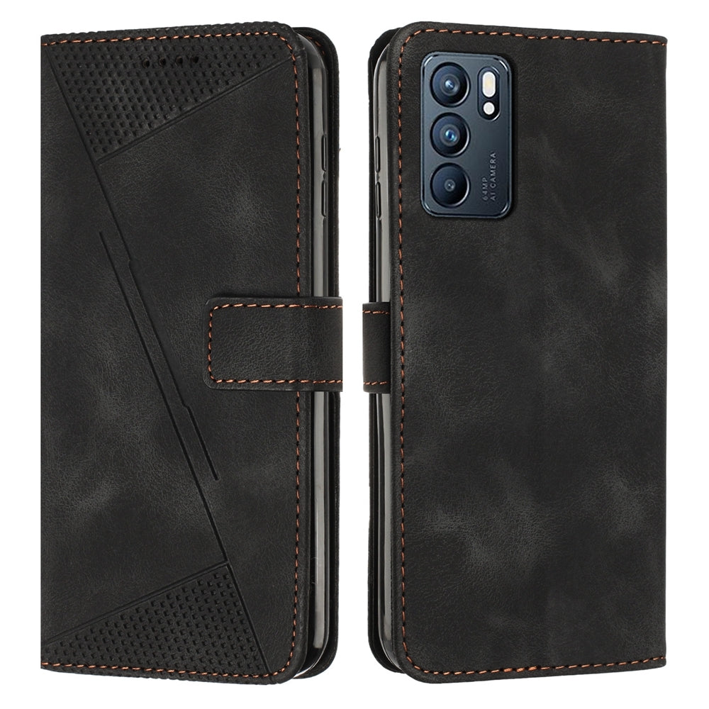 OPPO Reno6 5G Dream Triangle Leather Wallet Phone Case with Lanyard, Card Slot, Cash Compartment, Foldable Kickstand, Shockproof PU TPU Protective Cover
