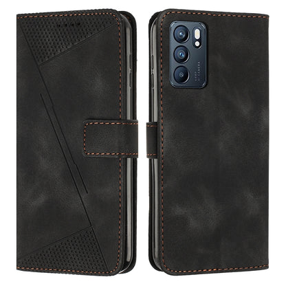 OPPO Reno6 5G Dream Triangle Leather Wallet Phone Case with Lanyard, Card Slot, Cash Compartment, Foldable Kickstand, Shockproof PU TPU Protective Cover