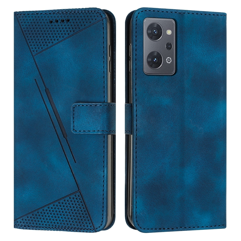 OPPO Reno7 A JP Version Dream Triangle Leather Wallet Phone Case with Lanyard, Card Slot, Cash Compartment, Foldable Kickstand, Shockproof PU TPU Protective Cover