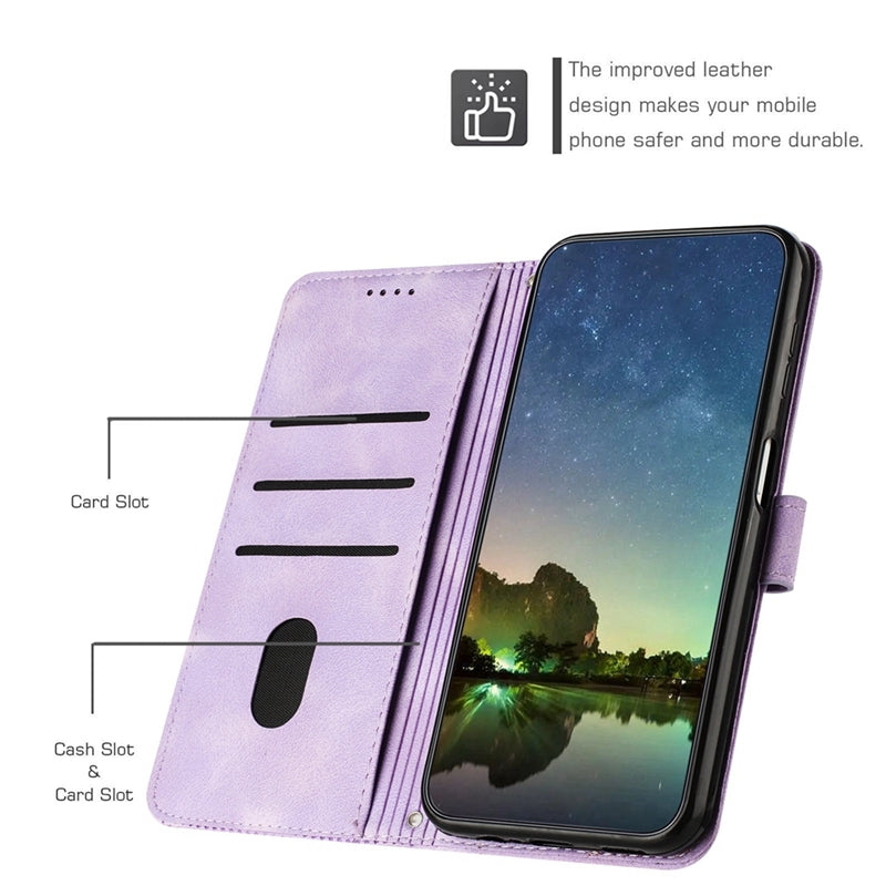 OPPO Reno7 A JP Version Dream Triangle Leather Wallet Phone Case with Lanyard, Card Slot, Cash Compartment, Foldable Kickstand, Shockproof PU TPU Protective Cover