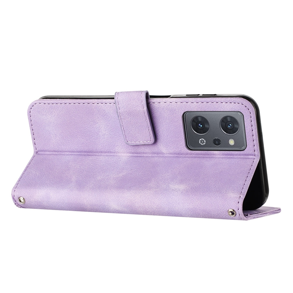 OPPO Reno7 A JP Version Dream Triangle Leather Wallet Phone Case with Lanyard, Card Slot, Cash Compartment, Foldable Kickstand, Shockproof PU TPU Protective Cover