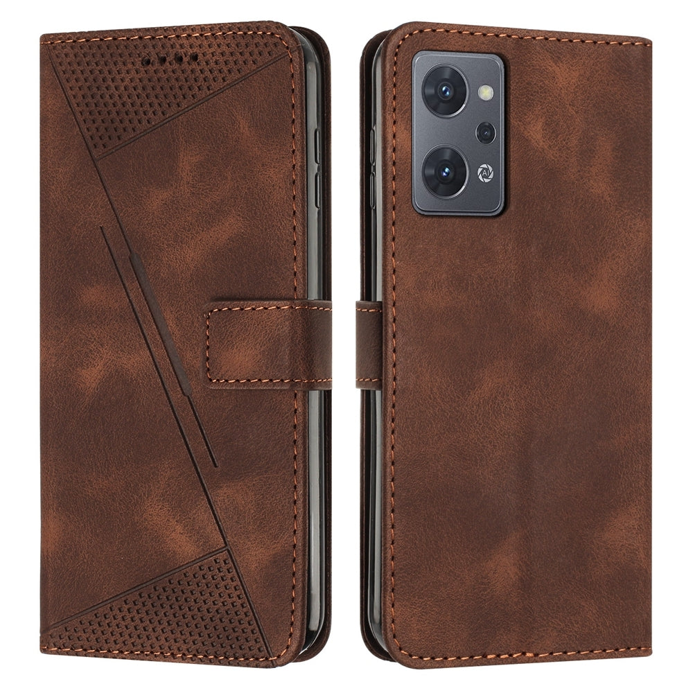 OPPO Reno7 A JP Version Dream Triangle Leather Wallet Phone Case with Lanyard, Card Slot, Cash Compartment, Foldable Kickstand, Shockproof PU TPU Protective Cover