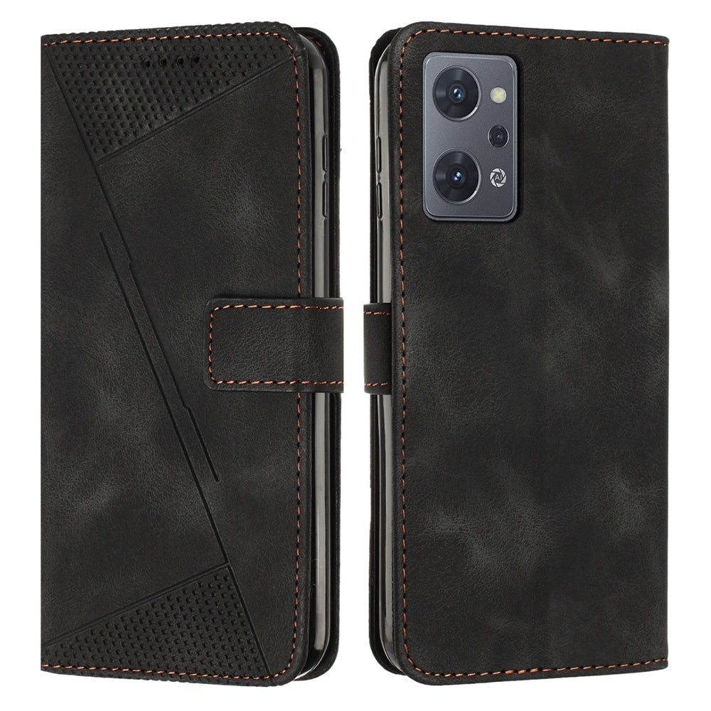 OPPO Reno7 A JP Version Dream Triangle Leather Wallet Phone Case with Lanyard, Card Slot, Cash Compartment, Foldable Kickstand, Shockproof PU TPU Protective Cover