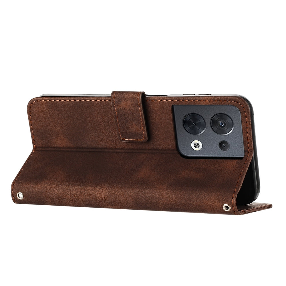 OPPO Reno8 5G Dream Triangle Leather Wallet Phone Case with Lanyard, Card Slot, Cash Compartment, Foldable Kickstand, Shockproof PU TPU Protective Cover