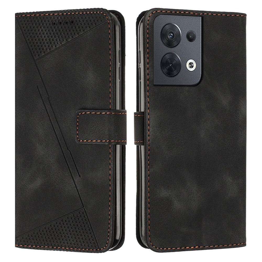 OPPO Reno8 5G Dream Triangle Leather Wallet Phone Case with Lanyard, Card Slot, Cash Compartment, Foldable Kickstand, Shockproof PU TPU Protective Cover