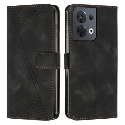 OPPO Reno8 5G Dream Triangle Leather Wallet Phone Case with Lanyard, Card Slot, Cash Compartment, Foldable Kickstand, Shockproof PU TPU Protective Cover
