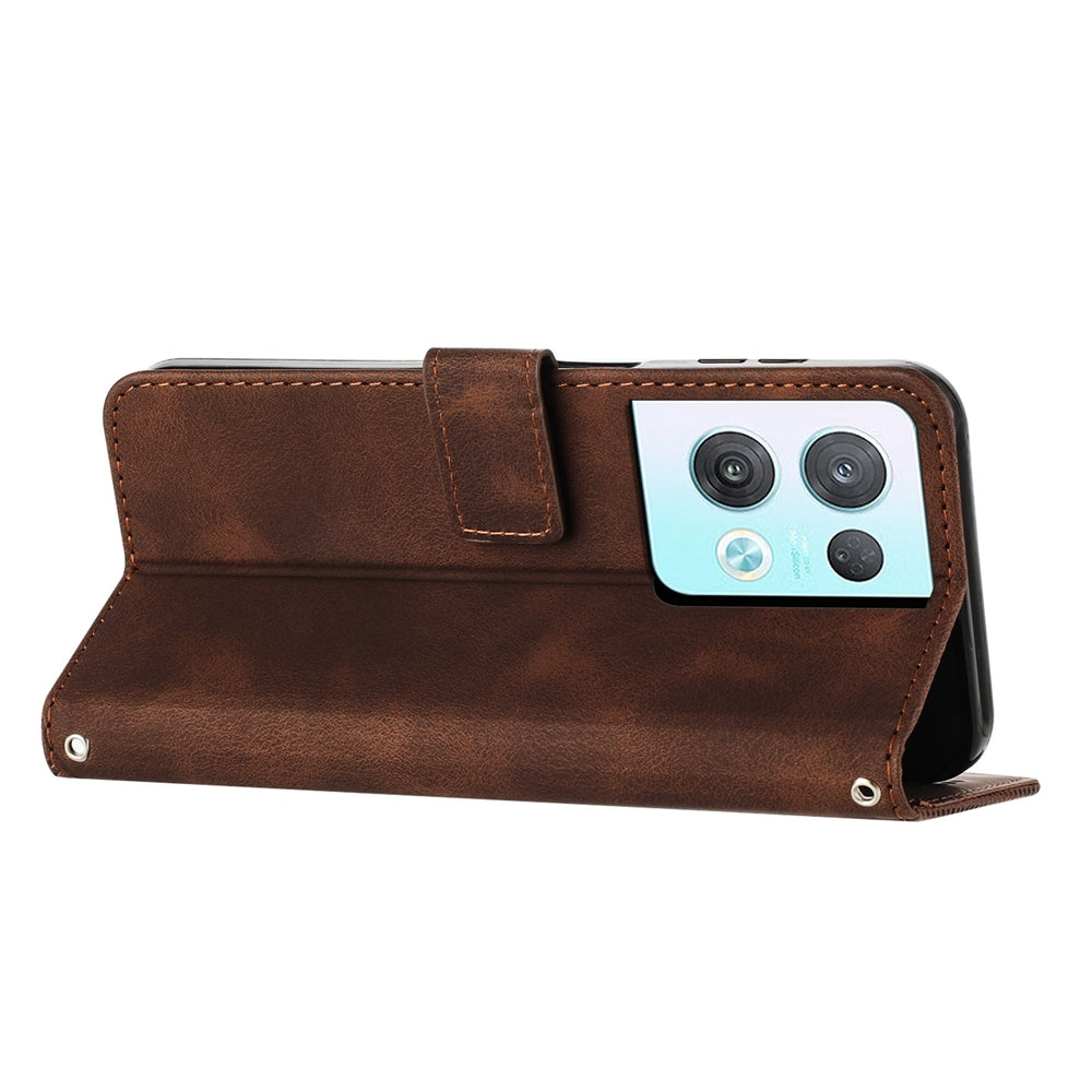 OPPO Reno8 Pro Dream Triangle Leather Wallet Phone Case with Lanyard, Card Slot, Cash Compartment, Foldable Kickstand, Shockproof PU TPU Protective Cover