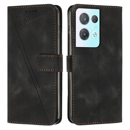 OPPO Reno8 Pro Dream Triangle Leather Wallet Phone Case with Lanyard, Card Slot, Cash Compartment, Foldable Kickstand, Shockproof PU TPU Protective Cover
