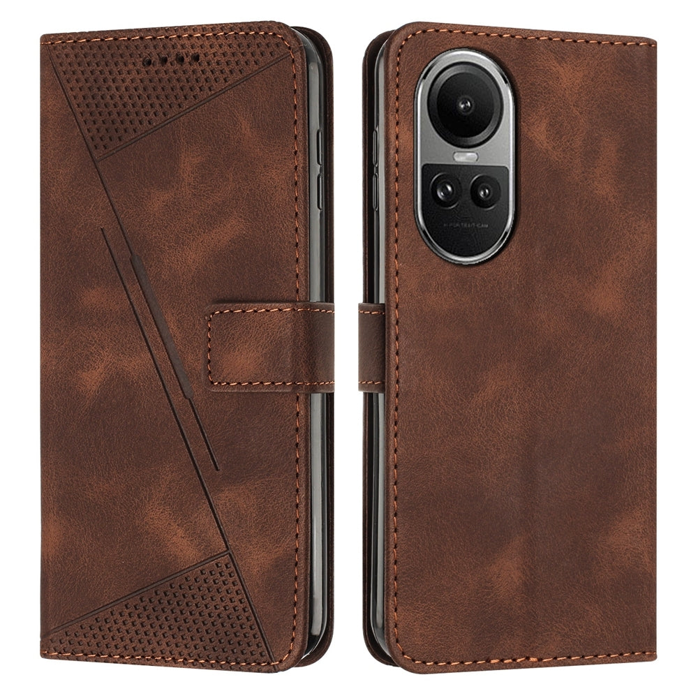 OPPO Reno10 5G Dream Triangle Leather Wallet Phone Case with Lanyard, Card Slot, Cash Compartment, Foldable Kickstand, Shockproof PU TPU Protective Cover