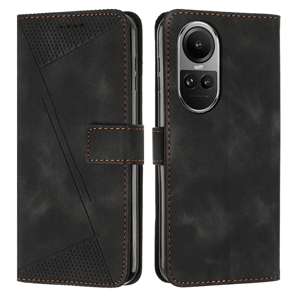 OPPO Reno10 5G Dream Triangle Leather Wallet Phone Case with Lanyard, Card Slot, Cash Compartment, Foldable Kickstand, Shockproof PU TPU Protective Cover
