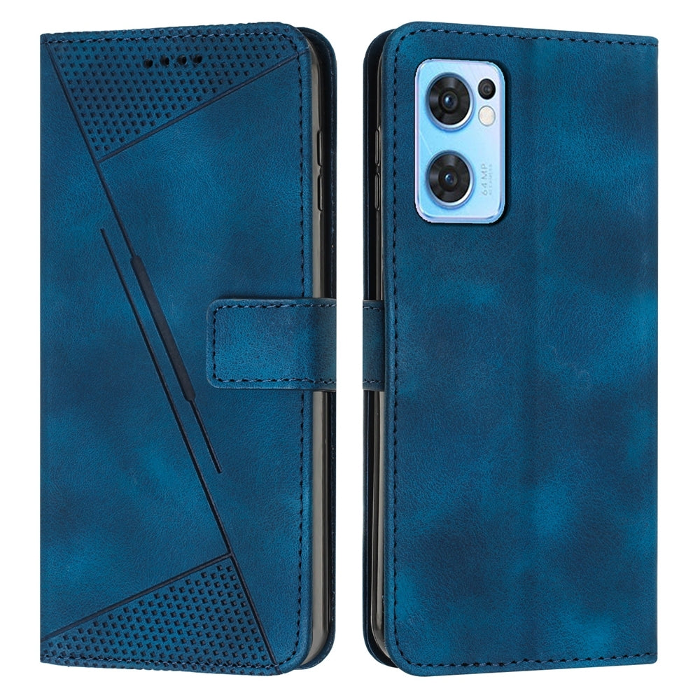 OPPO Reno7 5G Dream Triangle Leather Wallet Phone Case with Lanyard, Card Slot, Cash Compartment, Foldable Kickstand, Shockproof PU TPU Protective Cover