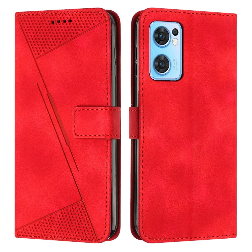 OPPO Reno7 5G Dream Triangle Leather Wallet Phone Case with Lanyard, Card Slot, Cash Compartment, Foldable Kickstand, Shockproof PU TPU Protective Cover