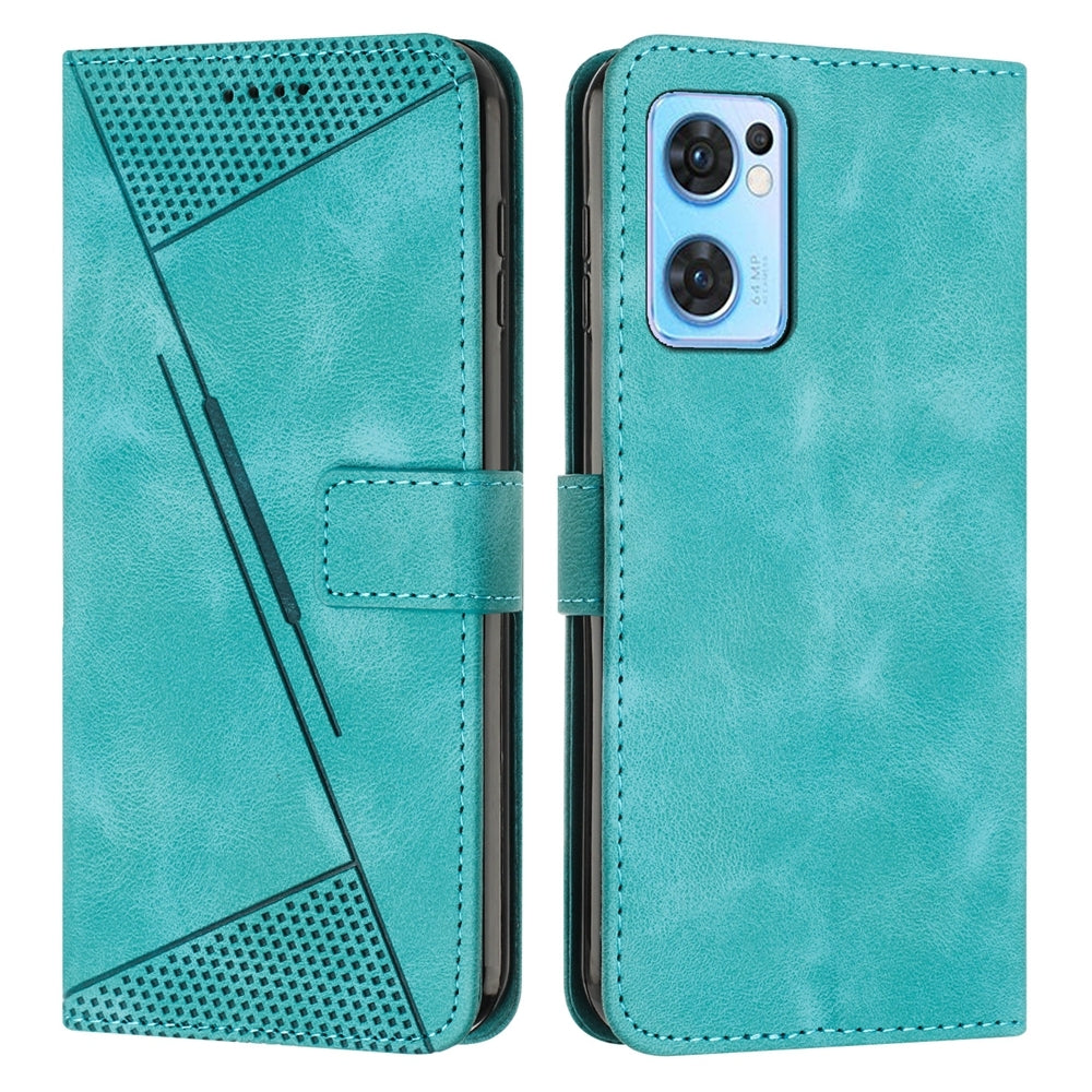OPPO Reno7 5G Dream Triangle Leather Wallet Phone Case with Lanyard, Card Slot, Cash Compartment, Foldable Kickstand, Shockproof PU TPU Protective Cover