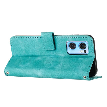 OPPO Reno7 5G Dream Triangle Leather Wallet Phone Case with Lanyard, Card Slot, Cash Compartment, Foldable Kickstand, Shockproof PU TPU Protective Cover
