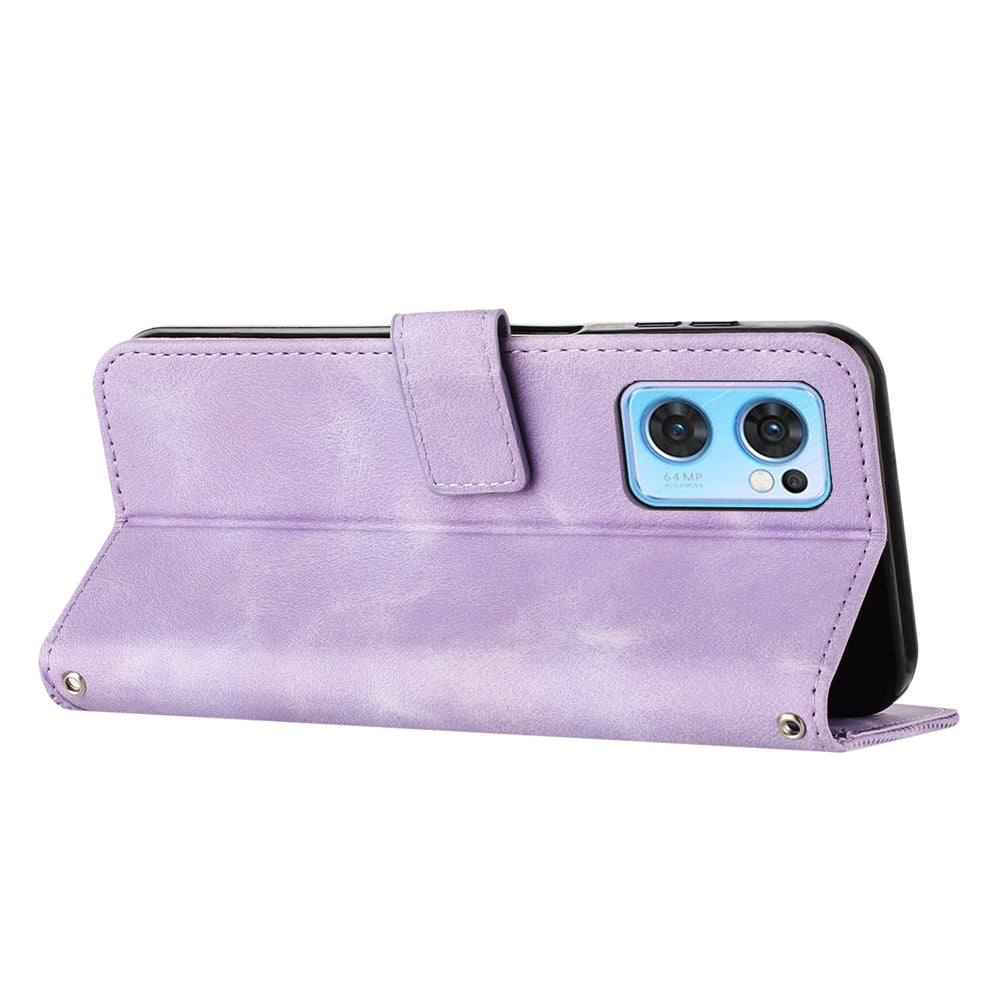 OPPO Reno7 5G Dream Triangle Leather Wallet Phone Case with Lanyard, Card Slot, Cash Compartment, Foldable Kickstand, Shockproof PU TPU Protective Cover