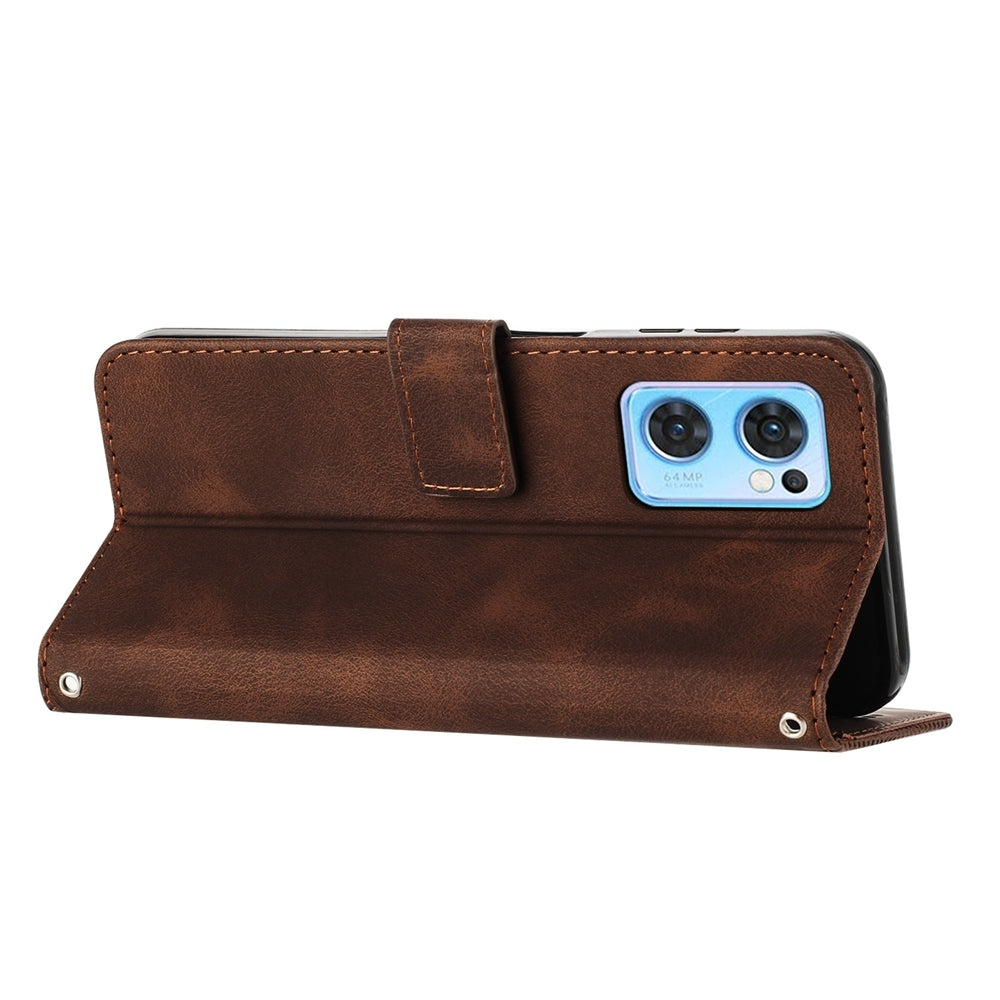 OPPO Reno7 5G Dream Triangle Leather Wallet Phone Case with Lanyard, Card Slot, Cash Compartment, Foldable Kickstand, Shockproof PU TPU Protective Cover