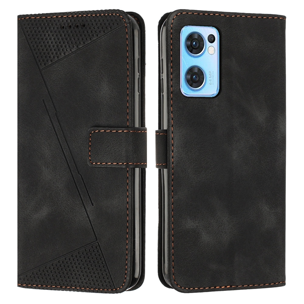 OPPO Reno7 5G Dream Triangle Leather Wallet Phone Case with Lanyard, Card Slot, Cash Compartment, Foldable Kickstand, Shockproof PU TPU Protective Cover