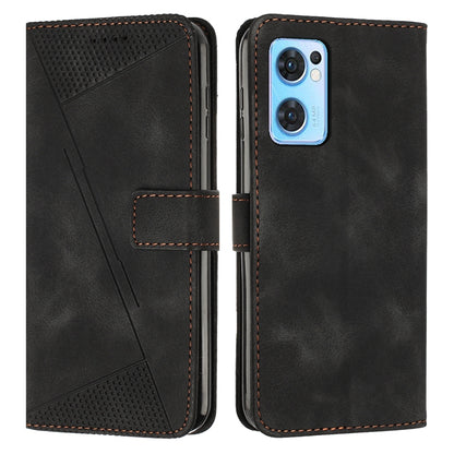 OPPO Reno7 5G Dream Triangle Leather Wallet Phone Case with Lanyard, Card Slot, Cash Compartment, Foldable Kickstand, Shockproof PU TPU Protective Cover