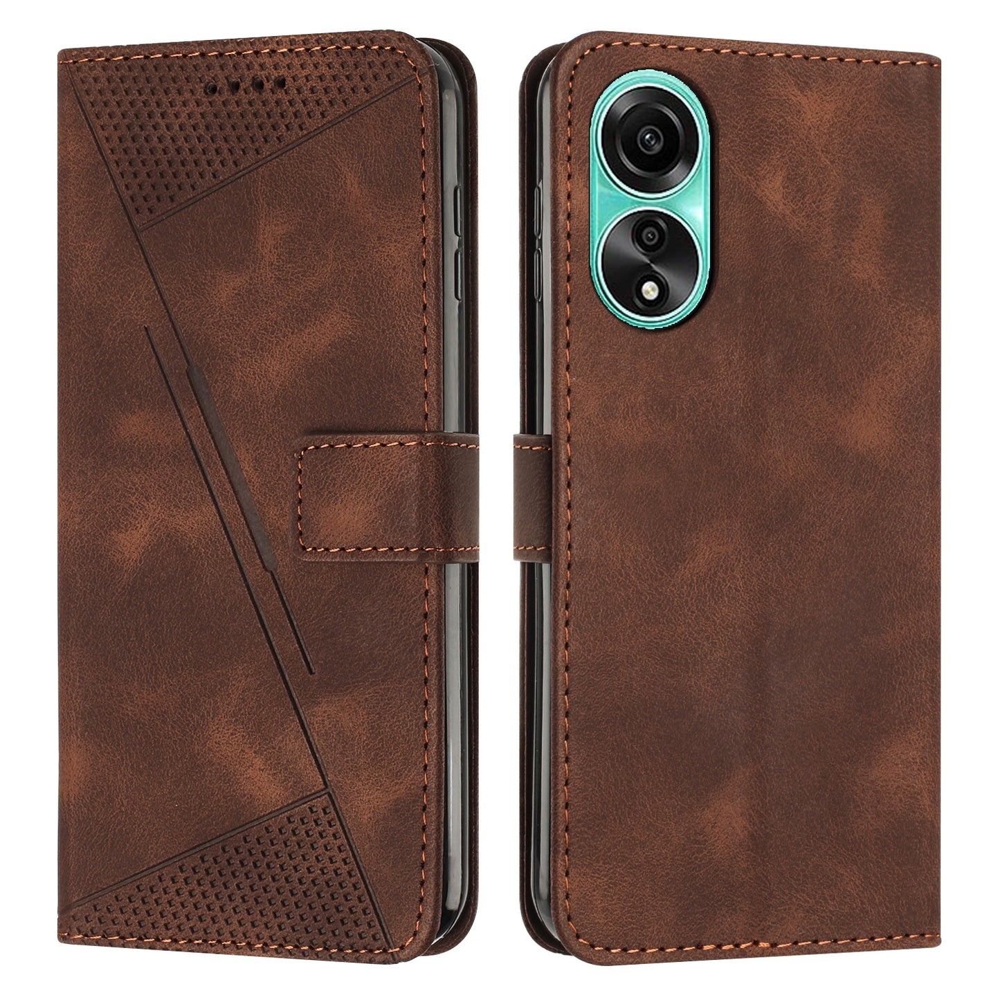 OPPO A58 4G Dream Triangle Leather Wallet Phone Case with Lanyard, Card Slot, Cash Compartment, Foldable Kickstand, Shockproof PU TPU Protective Cover