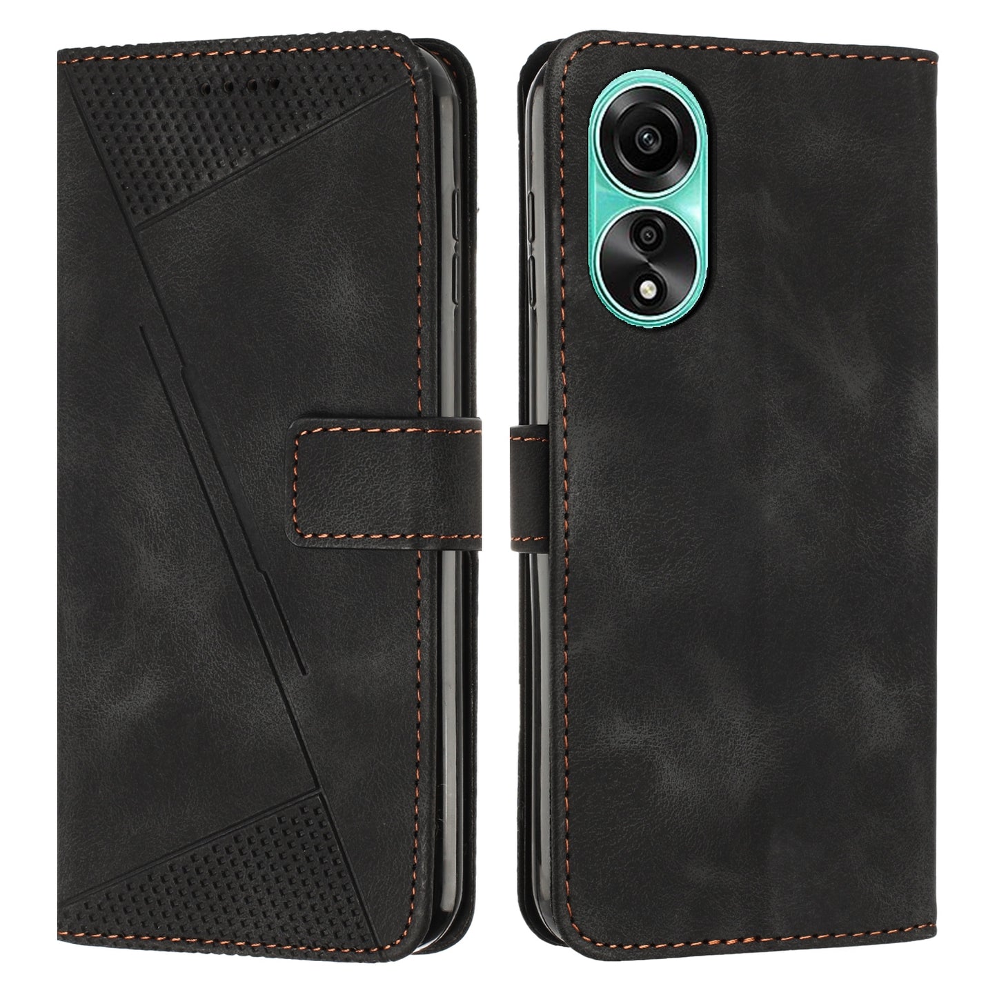 OPPO A78 4G Dream Triangle Leather Wallet Phone Case with Lanyard, Card Slot, Cash Compartment, Foldable Kickstand, Shockproof PU TPU Protective Cover