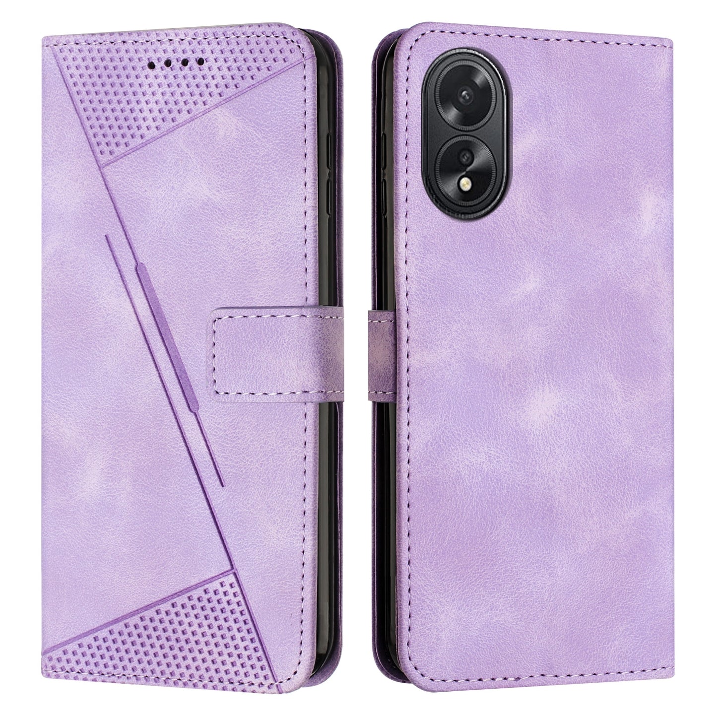 OPPO A38 Dream Triangle Leather Wallet Phone Case with Lanyard, Card Slot, Cash Compartment, Foldable Kickstand, Shockproof PU TPU Protective Cover