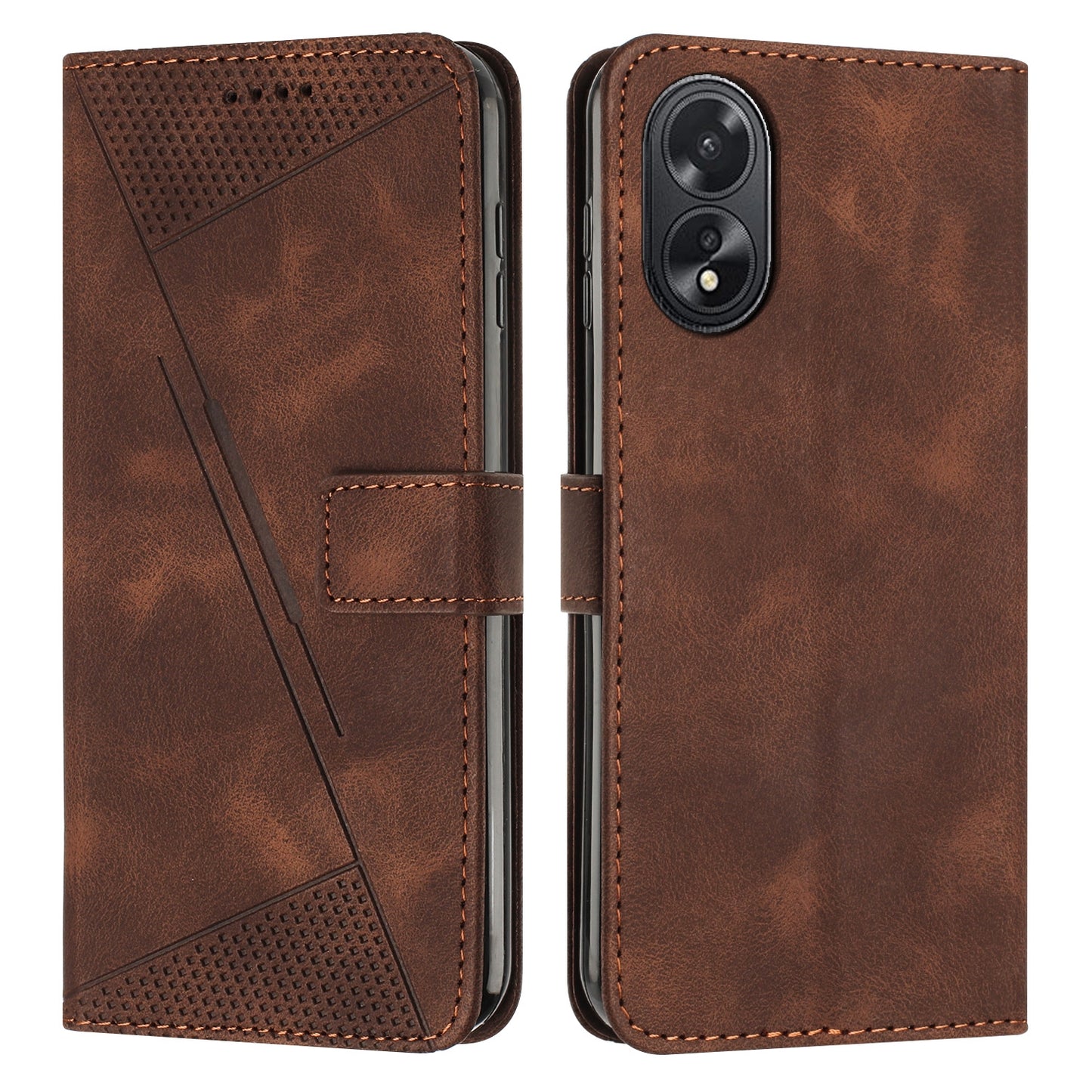 OPPO A38 Dream Triangle Leather Wallet Phone Case with Lanyard, Card Slot, Cash Compartment, Foldable Kickstand, Shockproof PU TPU Protective Cover