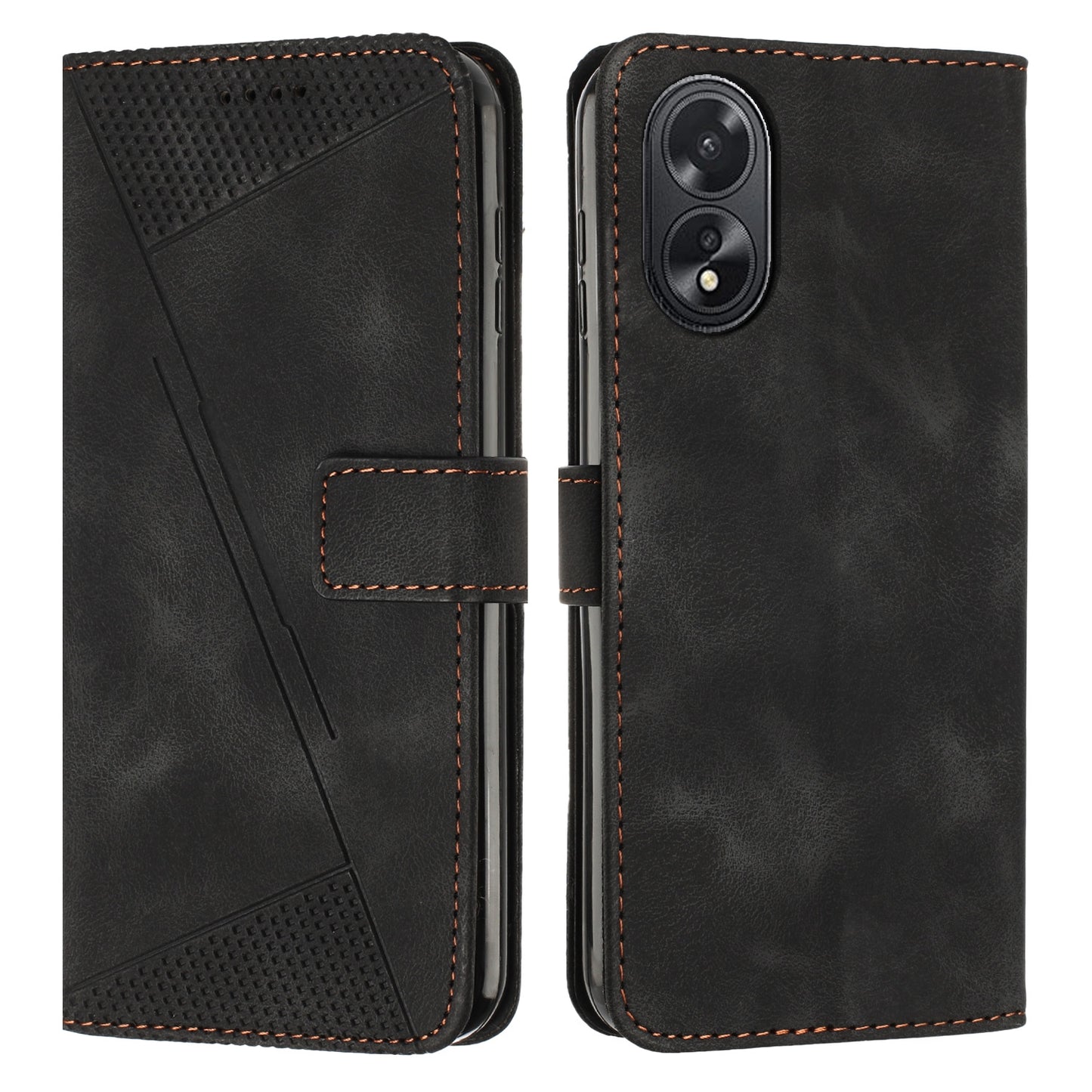 OPPO A38 Dream Triangle Leather Wallet Phone Case with Lanyard, Card Slot, Cash Compartment, Foldable Kickstand, Shockproof PU TPU Protective Cover