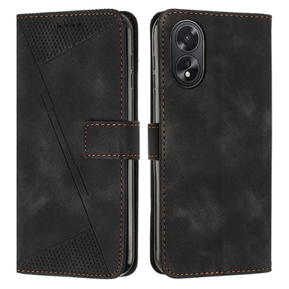 OPPO A38 Dream Triangle Leather Wallet Phone Case with Lanyard, Card Slot, Cash Compartment, Foldable Kickstand, Shockproof PU TPU Protective Cover