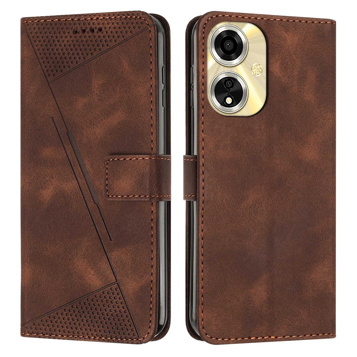 OPPO Reno11 F Dream Triangle Leather Wallet Phone Case with Lanyard, Card Slot, Cash Compartment, Foldable Kickstand, Shockproof PU TPU Protective Cover