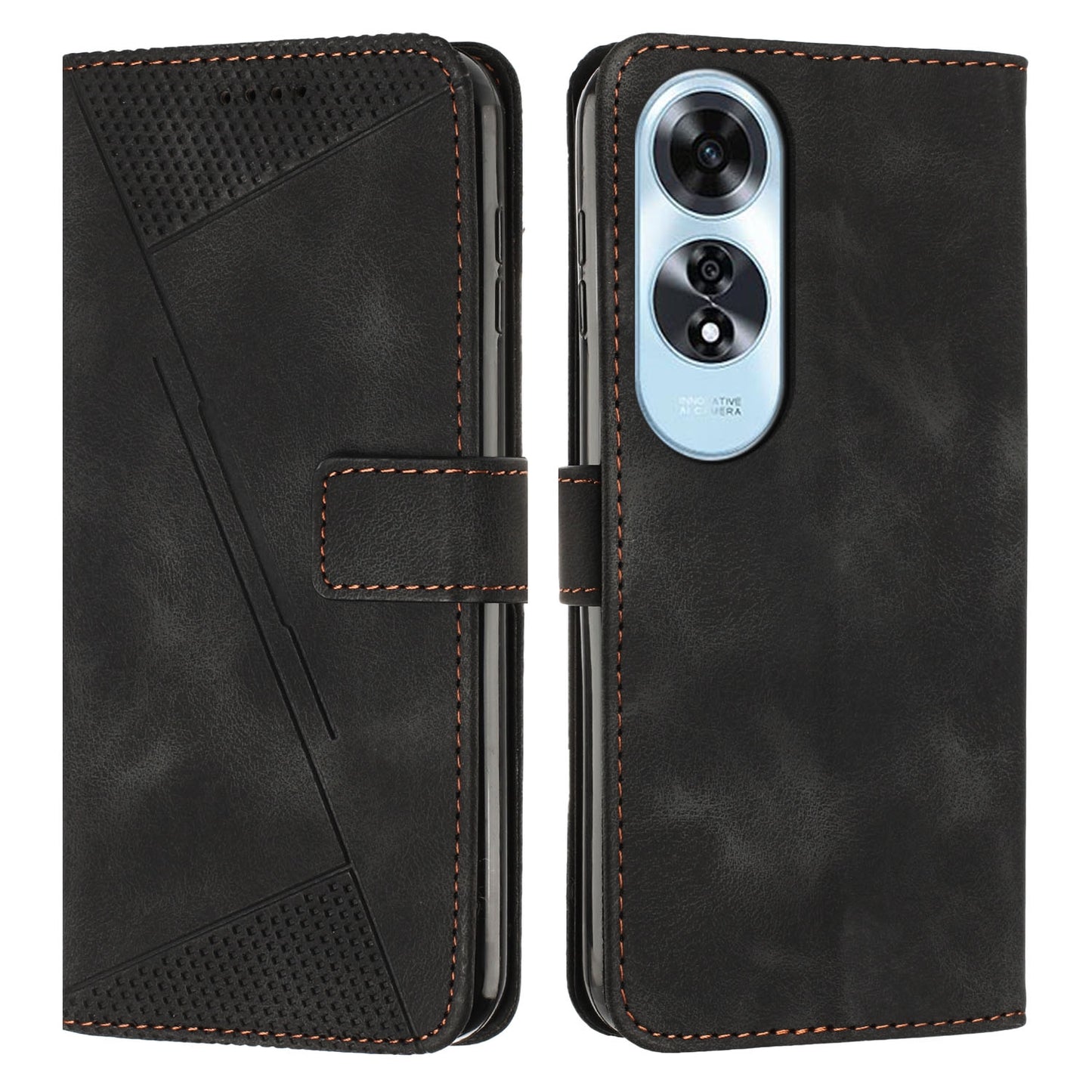 OPPO A60 4G Dream Triangle Leather Wallet Phone Case with Lanyard, Card Slot, Cash Compartment, Foldable Kickstand, Shockproof PU TPU Protective Cover